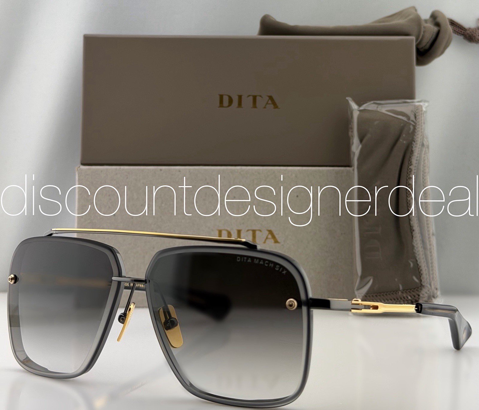 DITA Mach-Six Sunglasses Black Yellow Gold Gray Gradient 62mm NEW DTS121-62-05