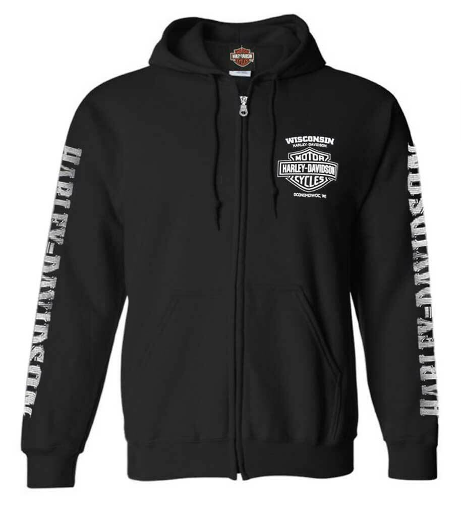 Harley-Davidson Men’s Lightning Crest Full-Zippered Hooded Sweatshirt, Black