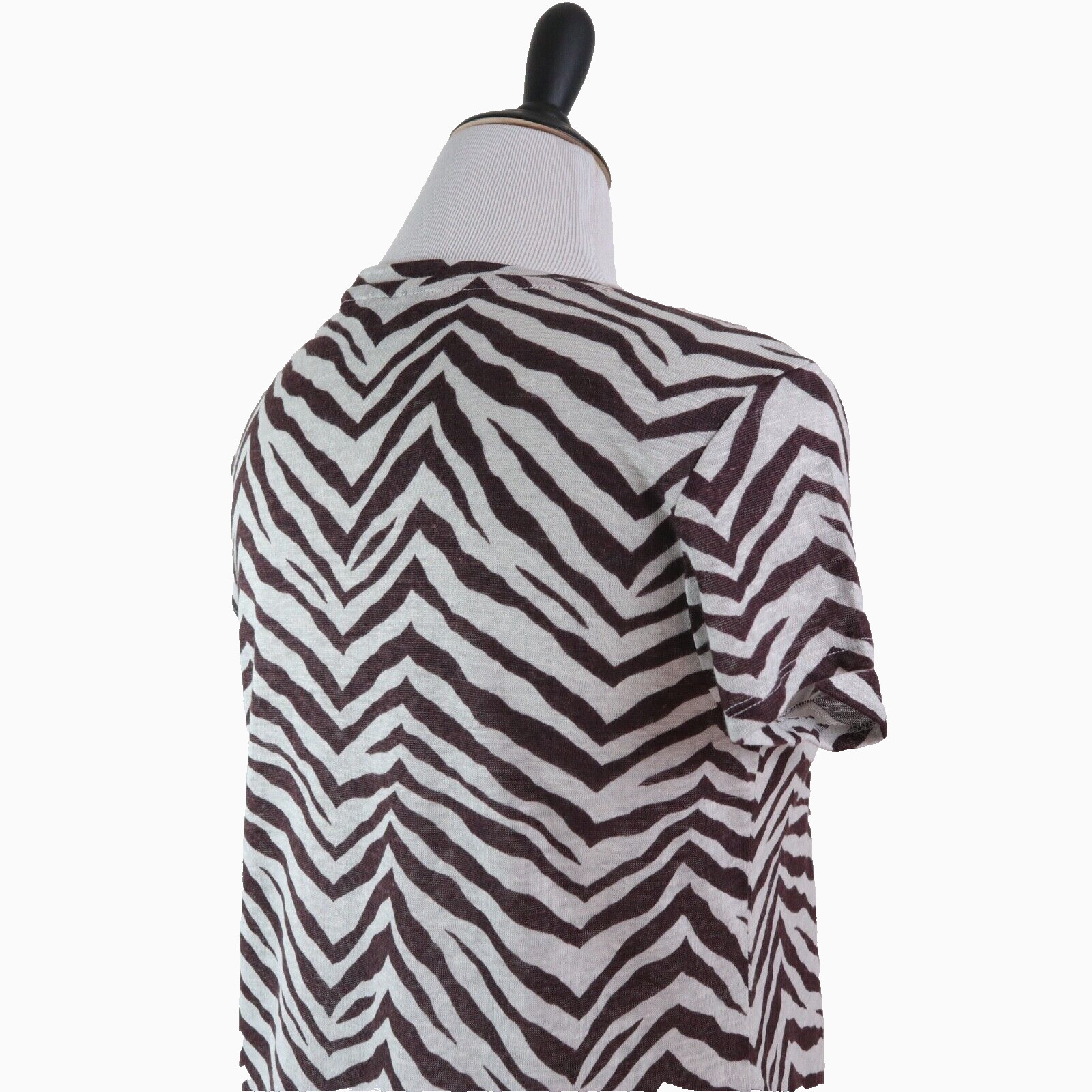 NWT Tahari Size L Linen Shirt V Neck Brown White Zebra Print