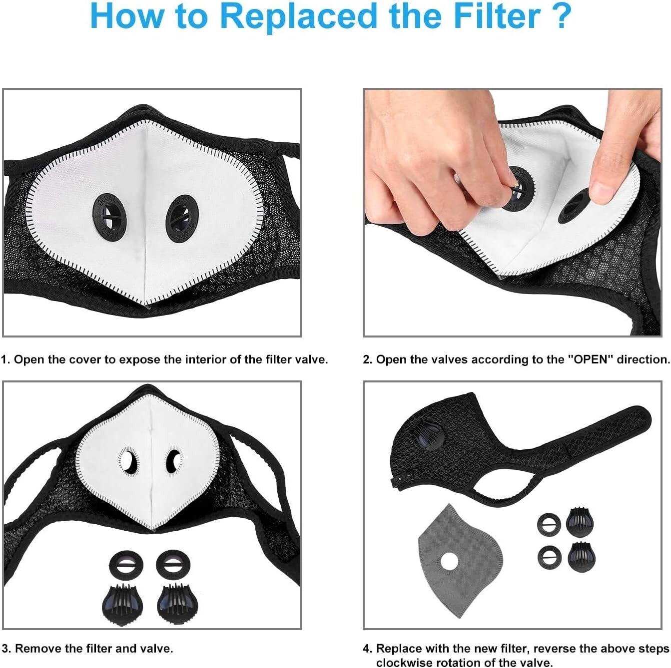 Adjustable Reusable Mask Protection with Filters Valves for Cycling Hiking Sport