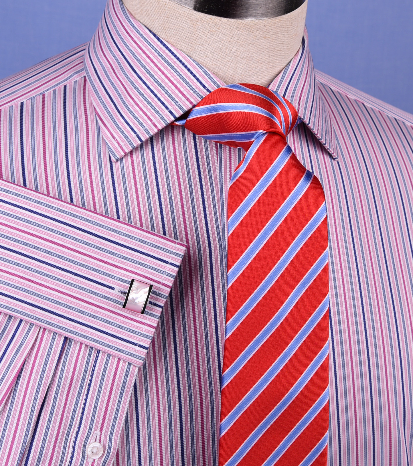 Pink Blue Soft Stripe Formal Business Dress Shirt Designer Stylish Fashion Style