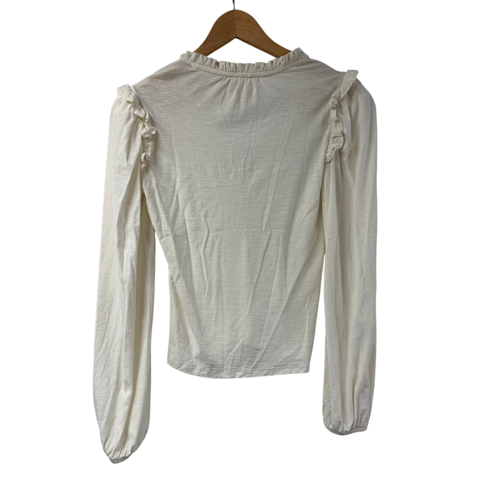 Nation Los Angeles White Ruffle Trim PuffSleeve Top XS Anthropologie Peru Cotton