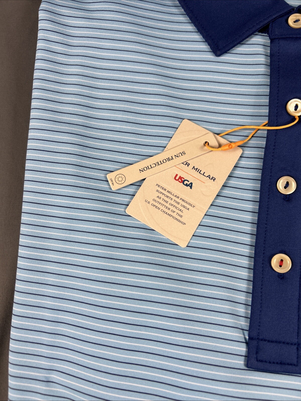 Peter Millar Golf Shirt Polo Pinehurst US Open Logo XL Blue Striped Polyester