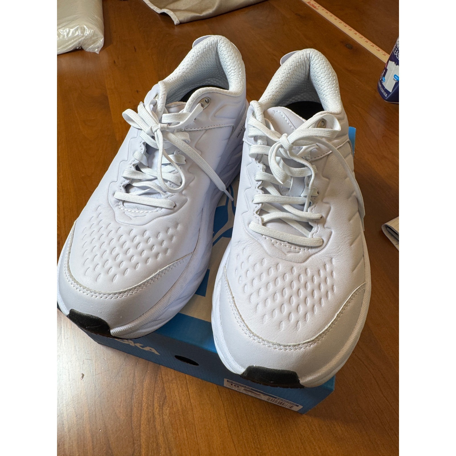 Hoka One One Bondi SR Mens White Leather Slip Resistant Walking Shoes Sneaker