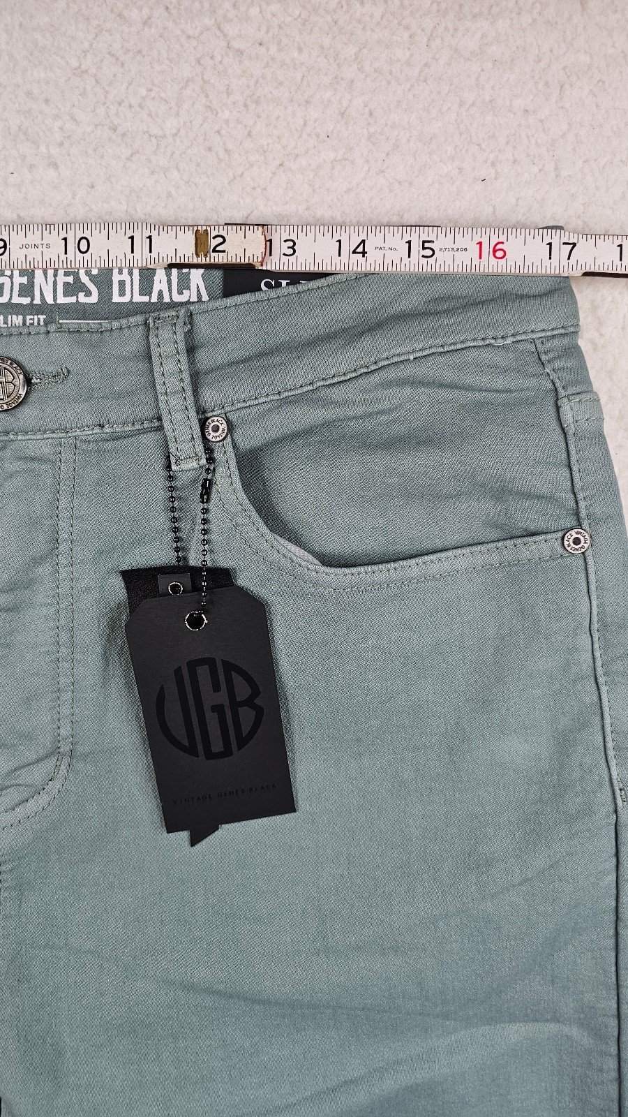 VGB Vintage Genes Black Slim Fit Green French Terry Denim Jeans PICK YOUR SIZE