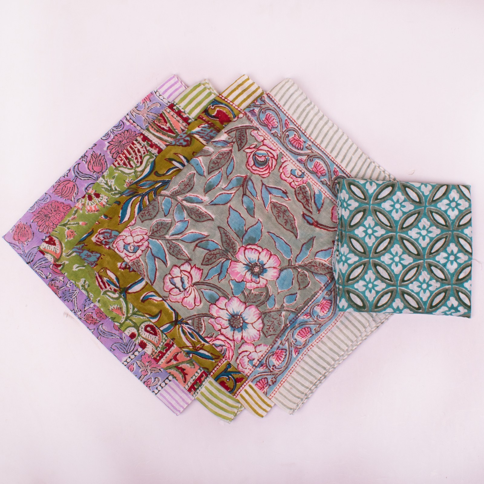 Set Of 5 Bohemian Style Cotton Multi-Color Handmade Square Scarf Cowgirl Bandana
