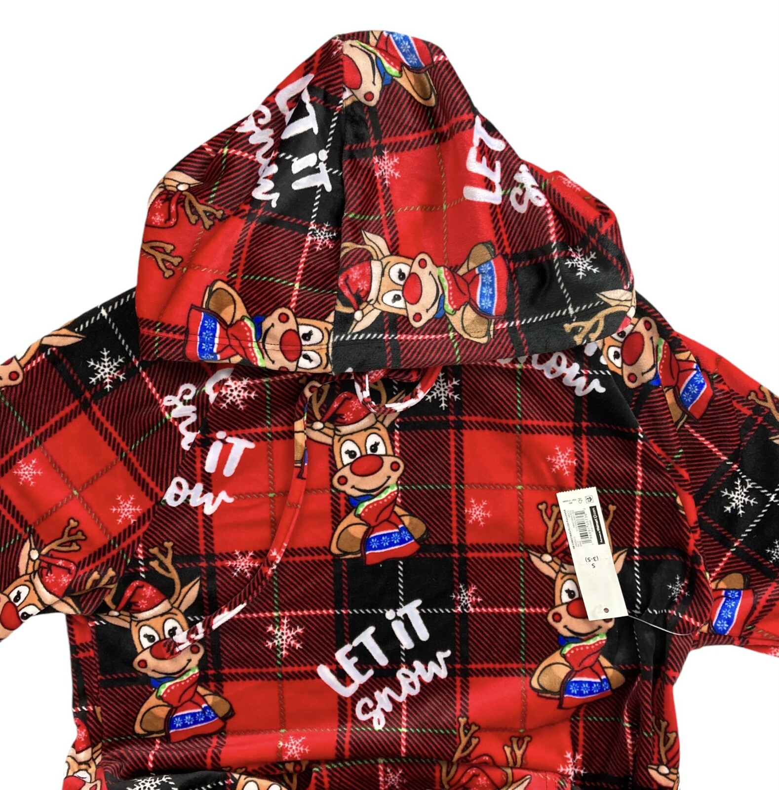 No Boundaries Jr. Girls Oh Reindeer Plush Hooded Pullover Rudolph Buffalo Plaid