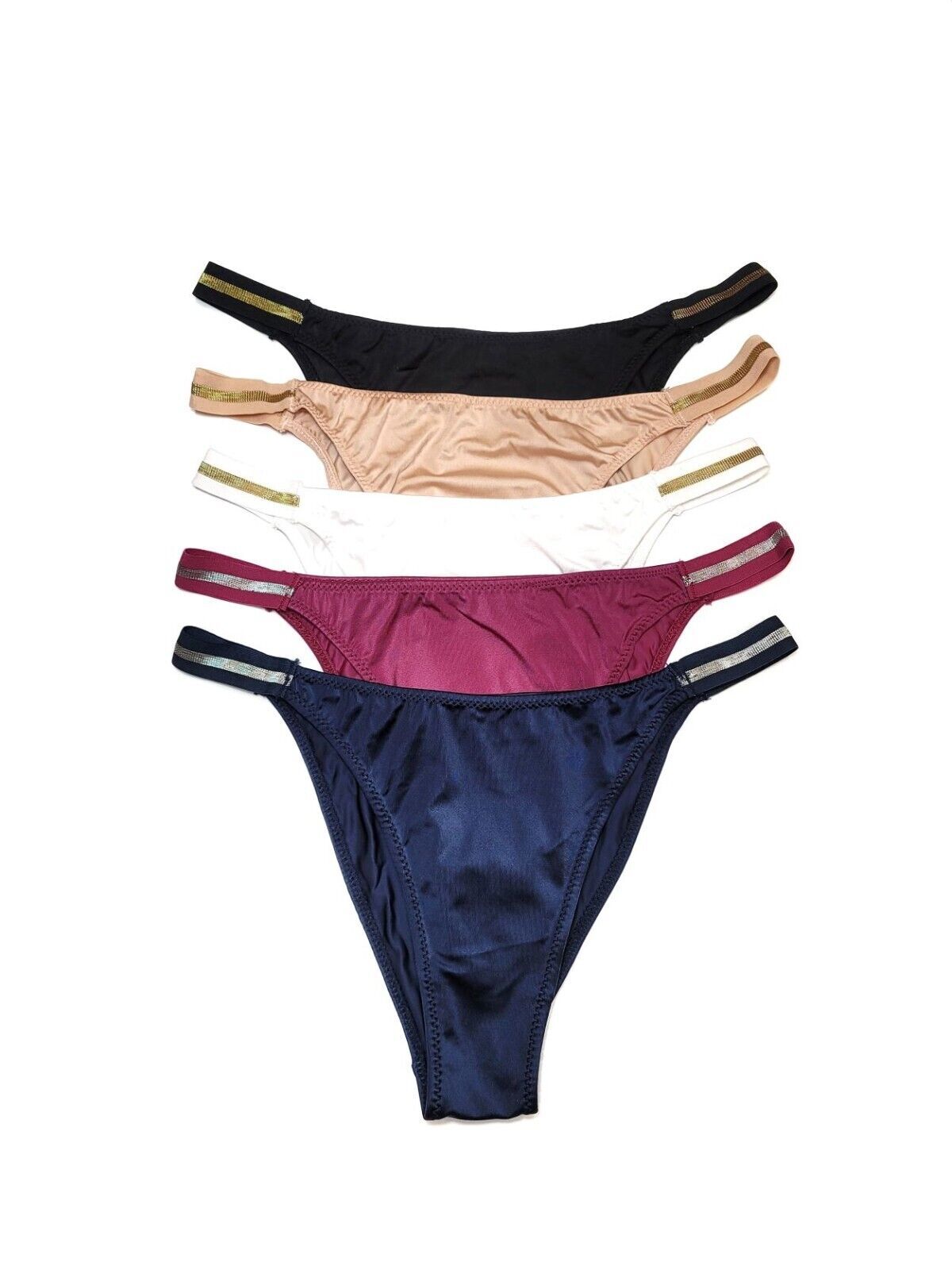 Pack Of 5 Women High Cut Satin Panties Thong Brief Brazilian Underwear Lingeries