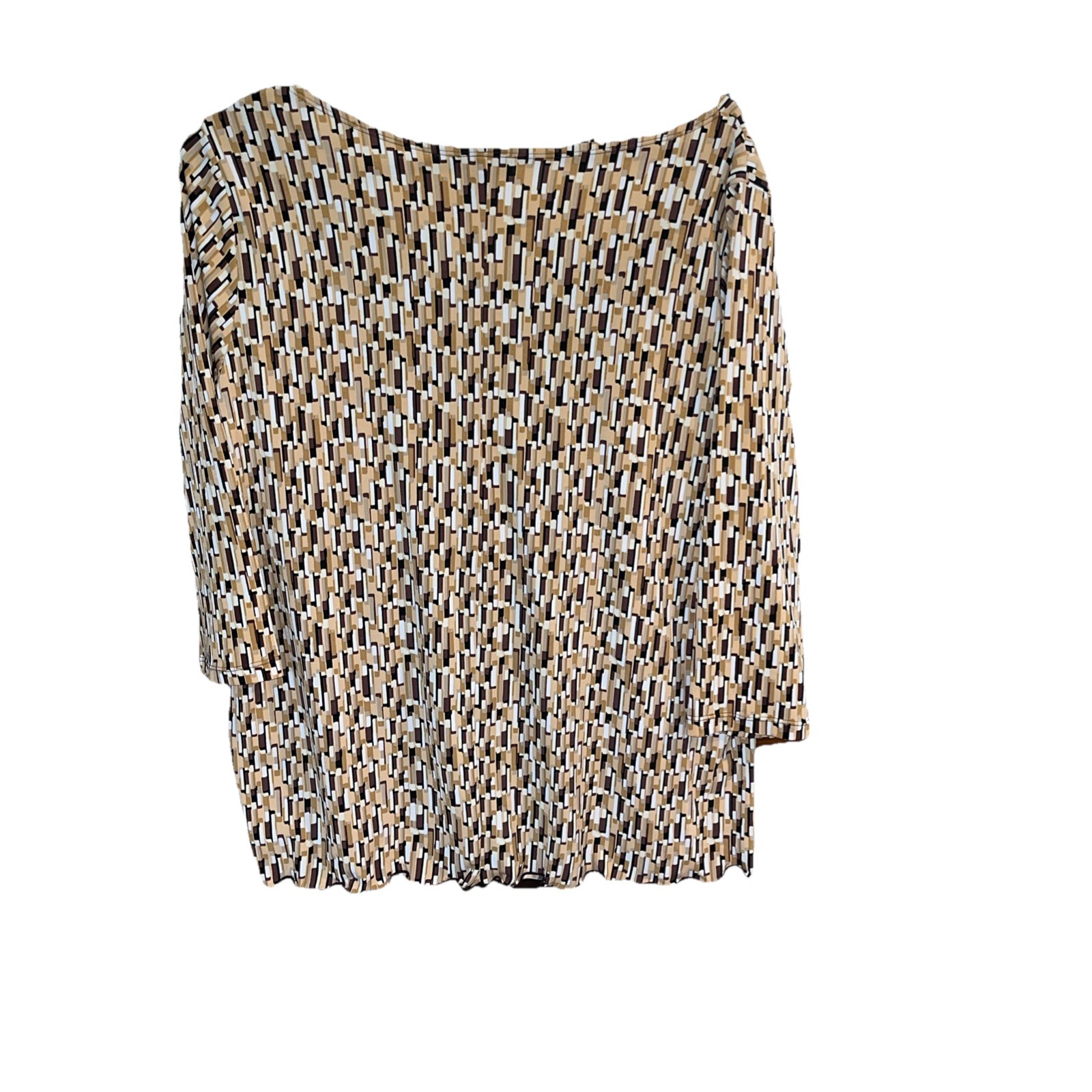 Bay Studio Plus 1X Brown/Tan/Cream Print Faux Tank Boho Chic Tunic Grandmacore