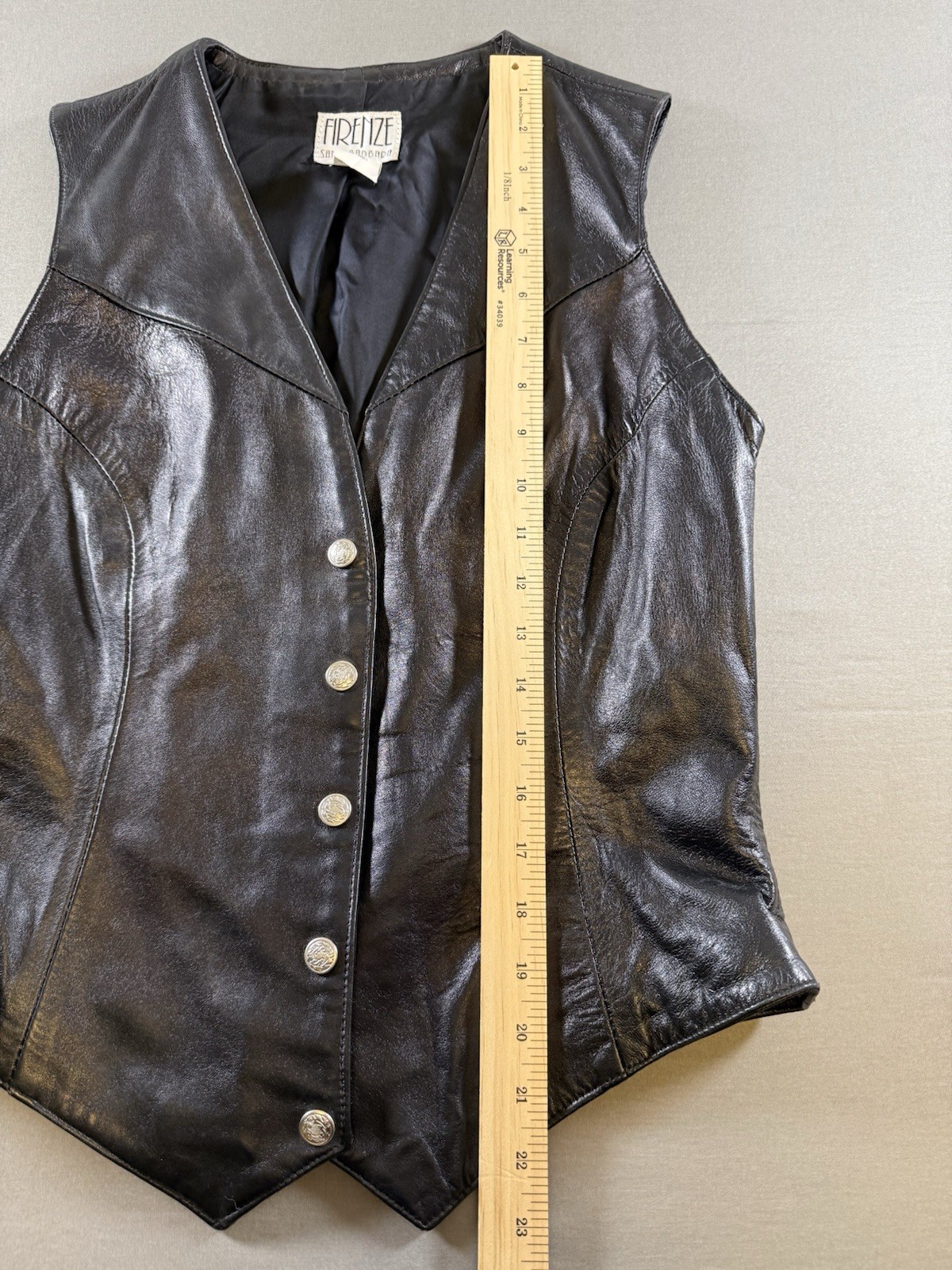 VTG 80s 90s Firenze Santa Barbara Black Leather Vest Moto Goth USA Small