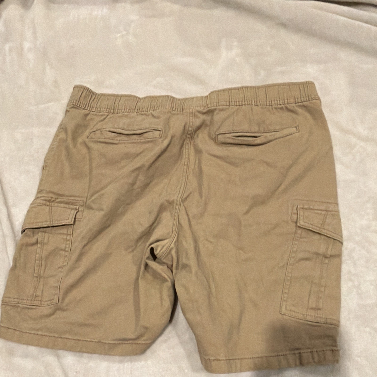 Iron Co. Men’s Beige Cargo Shorts Size XL Canvas Cotton Elastic Waist Pockets