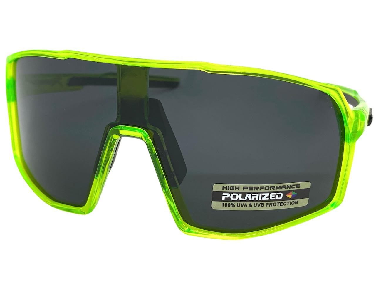 Sporty Biker Wrap Around Shield Fishing POLARIZED SUN GLASSES Large Green Frame