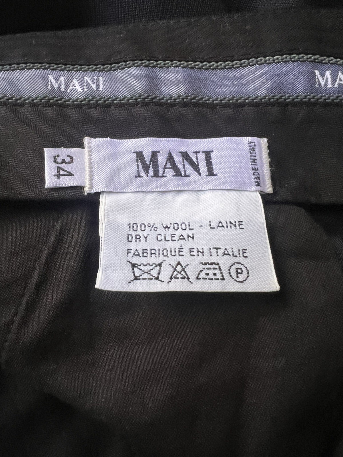 VTG Mani Giorgio Armani Men’s Pants, Sz 34, Black 100% Wool, Italy 80’s Unhemed
