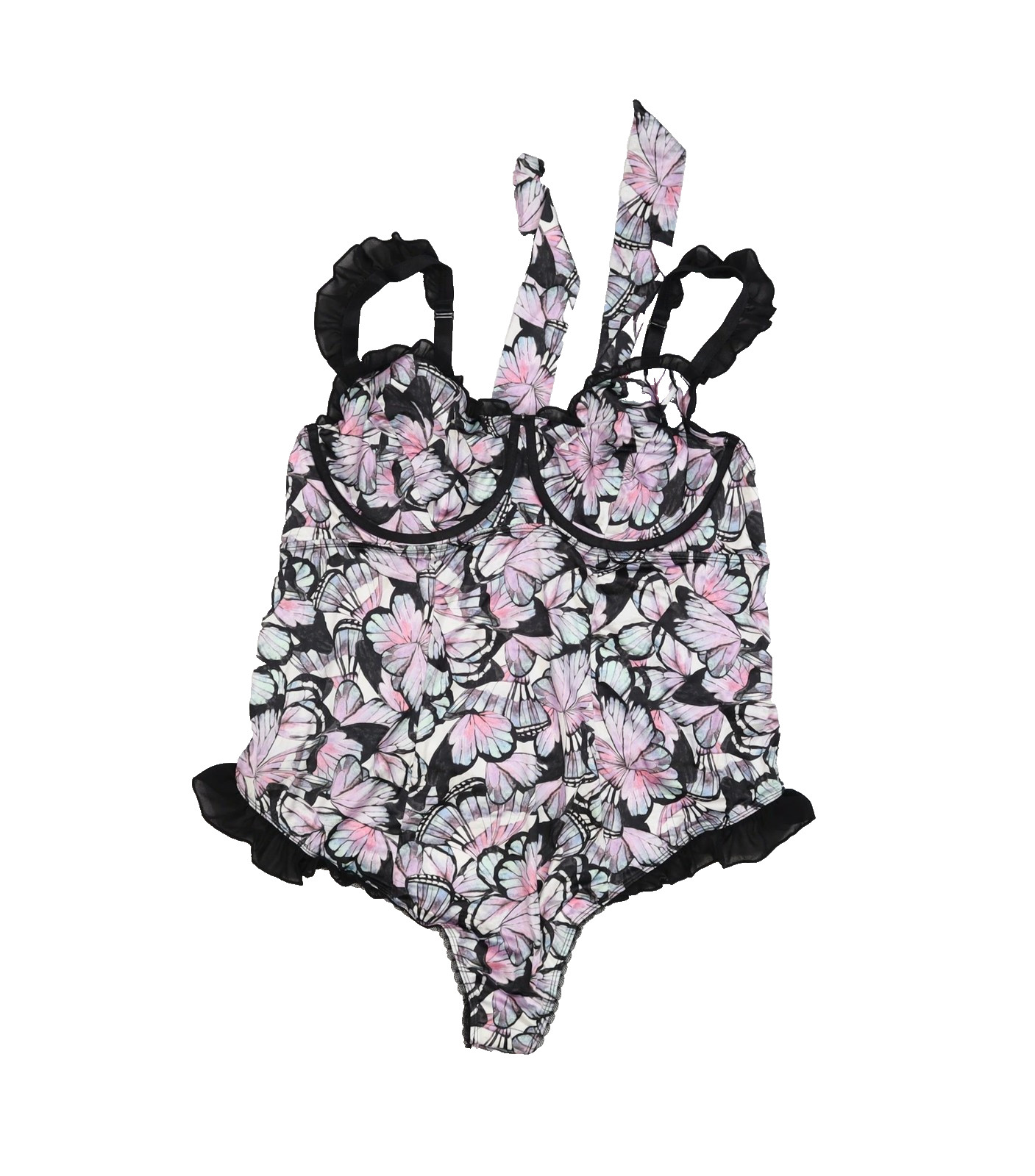 Torrid Bodysuit Womens 2 Butterfly Print Mesh Ruffle Underwire NWT Lingerie