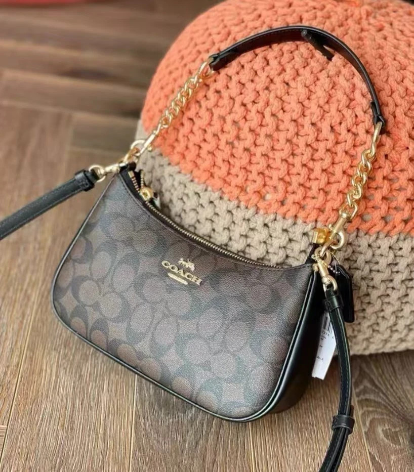 NWT COACH CA548 Teri Shoulder Bag In Signature Canvas Gold/Black Free Shipping