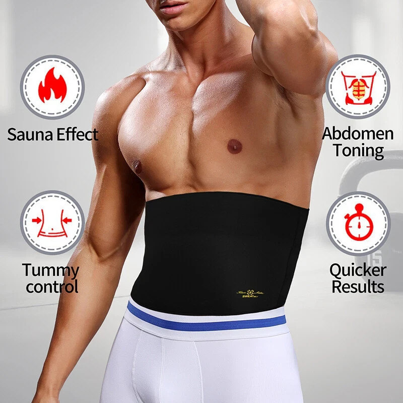 Mens Neoprene Sauna Sweat Waist Trainer Belt Tummy Slim Body Shaper Fat Burner