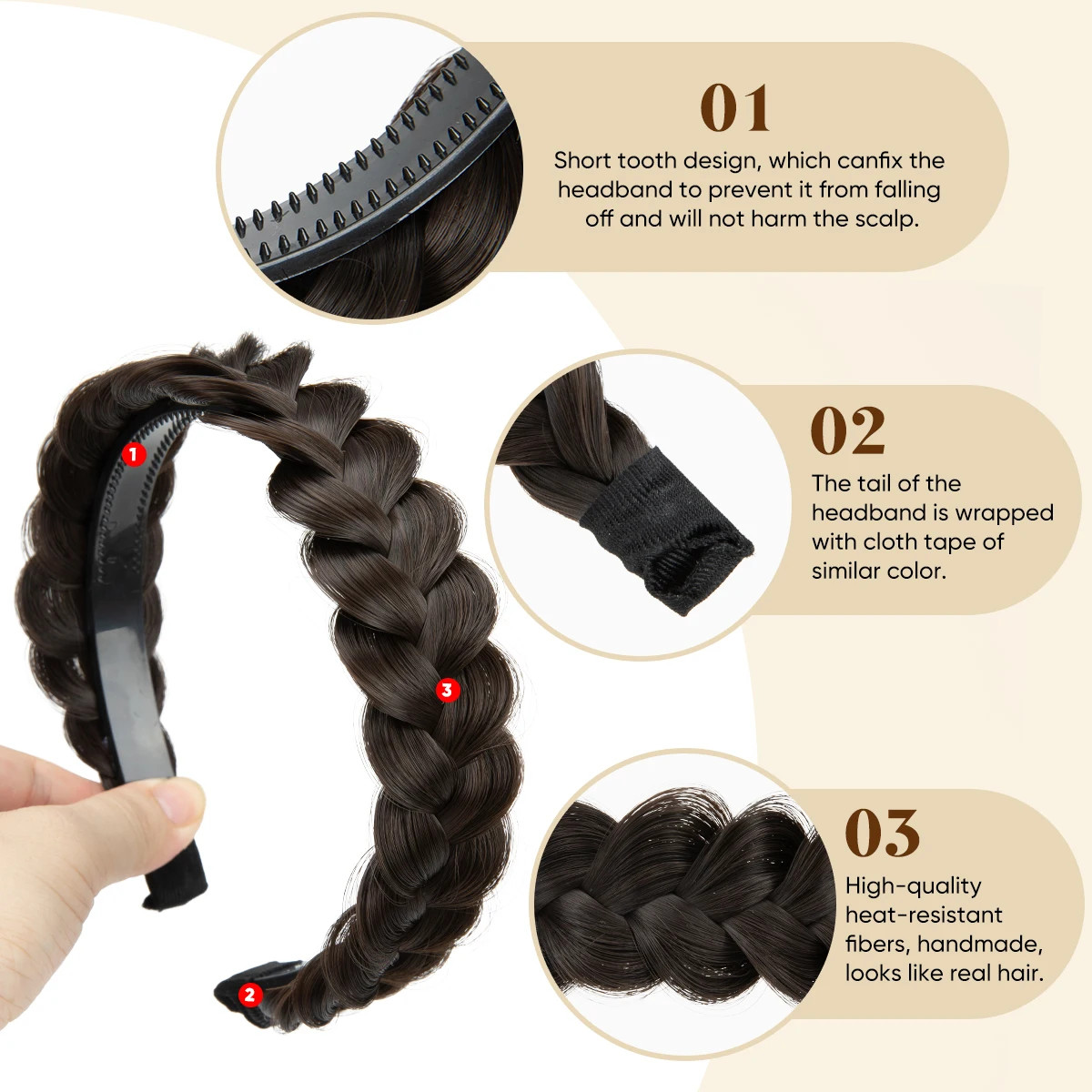 Headband Synthetic Hair Plaited Headband Braid Braided & Teeth Hair Band Beauty