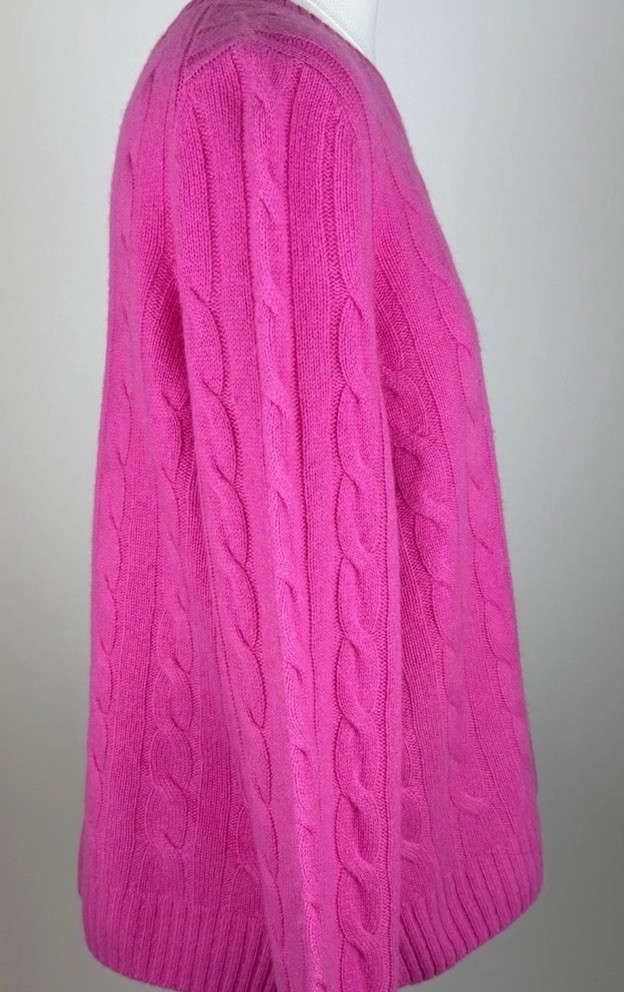 NWD Joie 100% Cashmere Cable Knit Crewneck Sweater Pink Womens Size Large Luxury