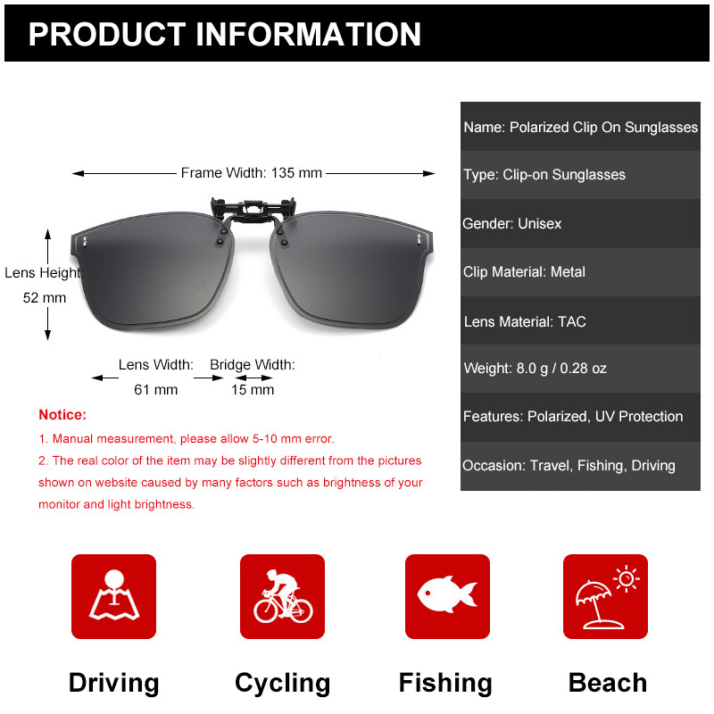 Polarized Clip On Sunglasses Eyewear Flip Up Lenses for Prescription Glasses