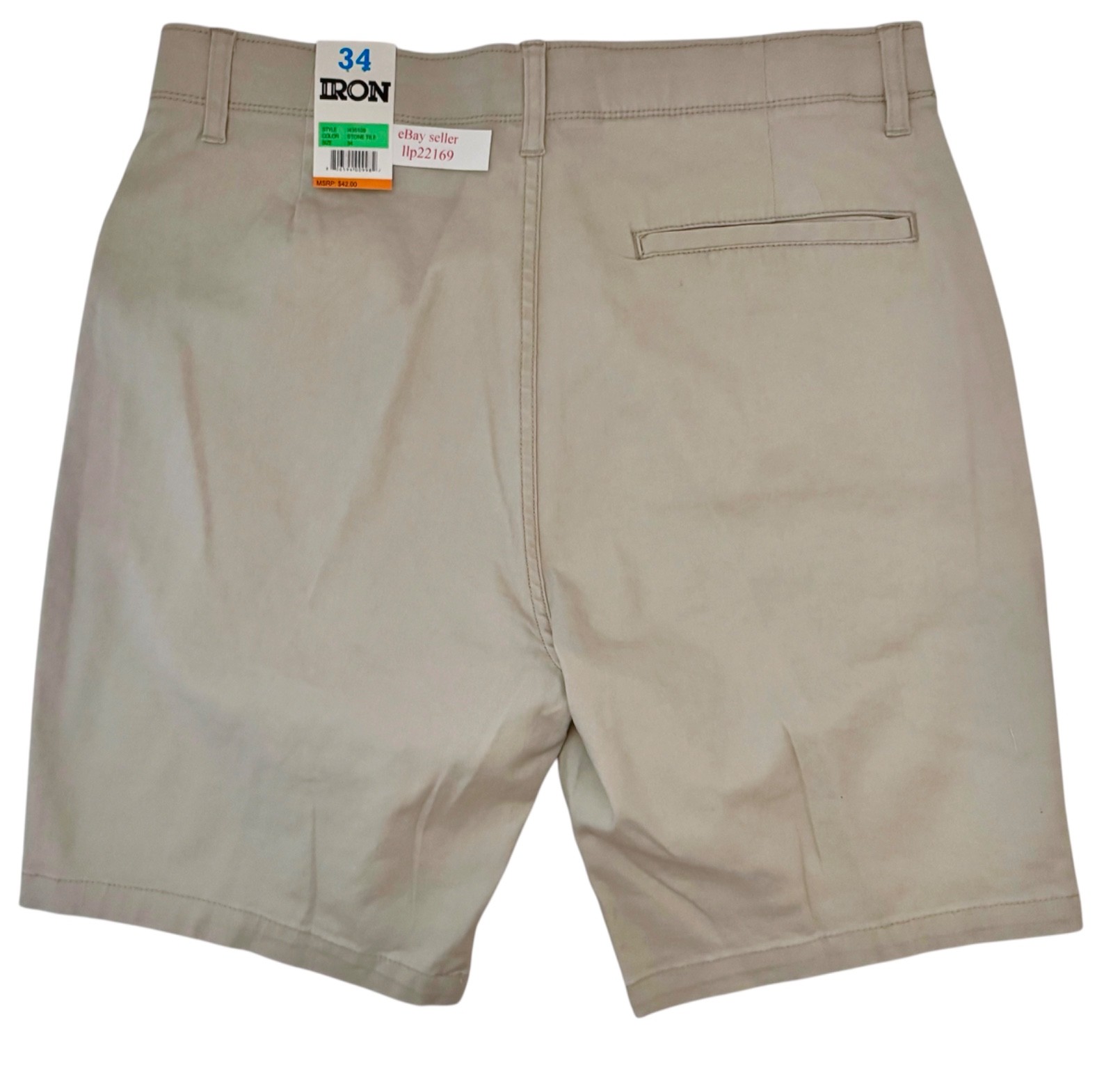 IRON CO Men’s Stretch Shorts (SIZE 34) Flex Waist Flat Front STONE TILE New Tag!
