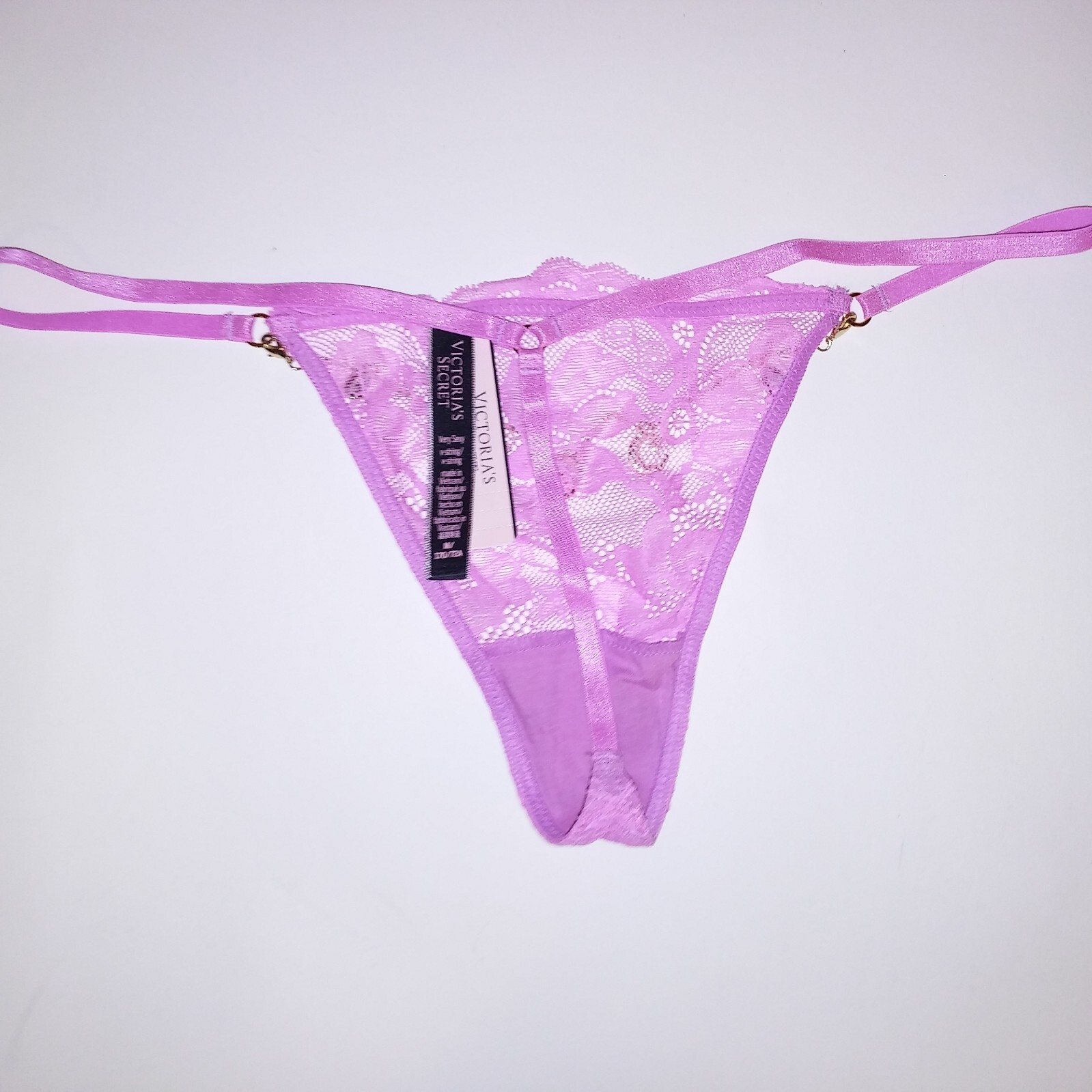 Victoria Secret Panty Thong V String Pinkish Purple Charm Chain Link Lace New