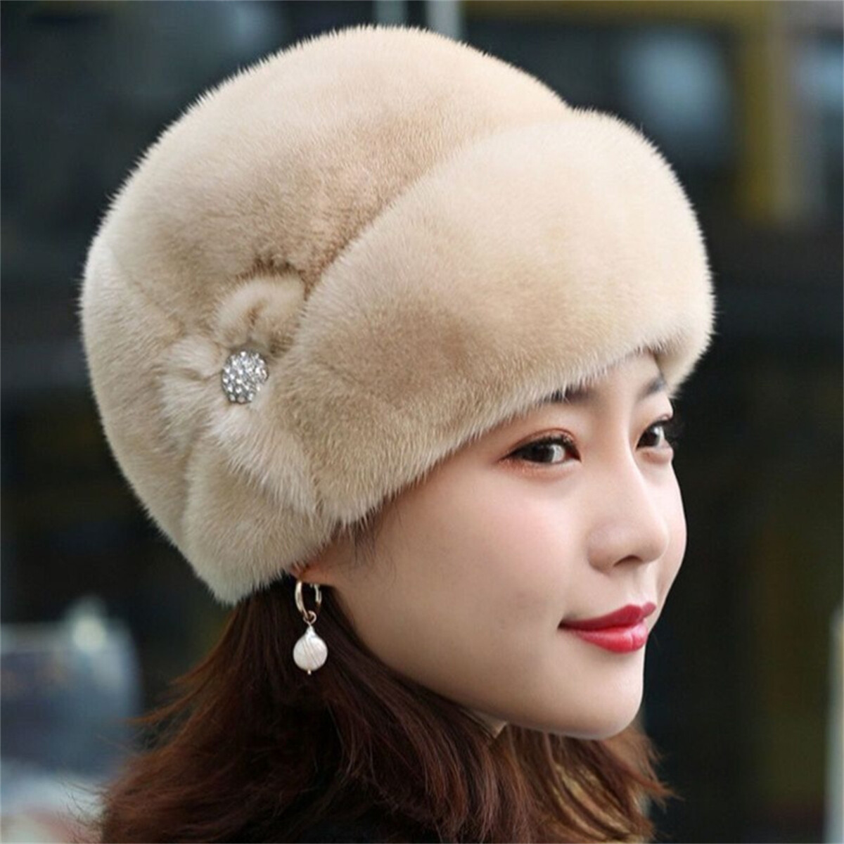 Women Winter Russian Fluffy Hats Faux Fur Headband Hat Thick Ear Warm Ski Cap