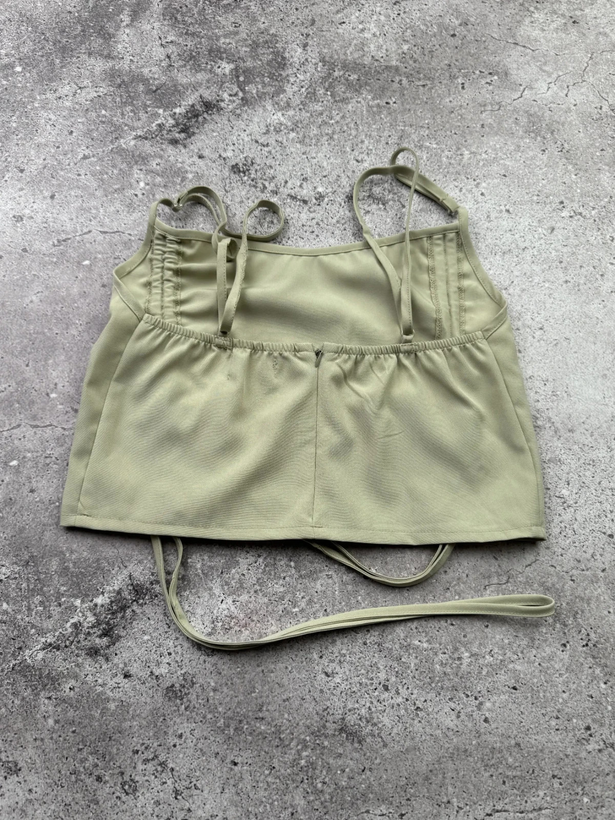 Y2K Women’s Olive Green Cami Tank Top Ruched Tie Side Crop Camisole Vintage