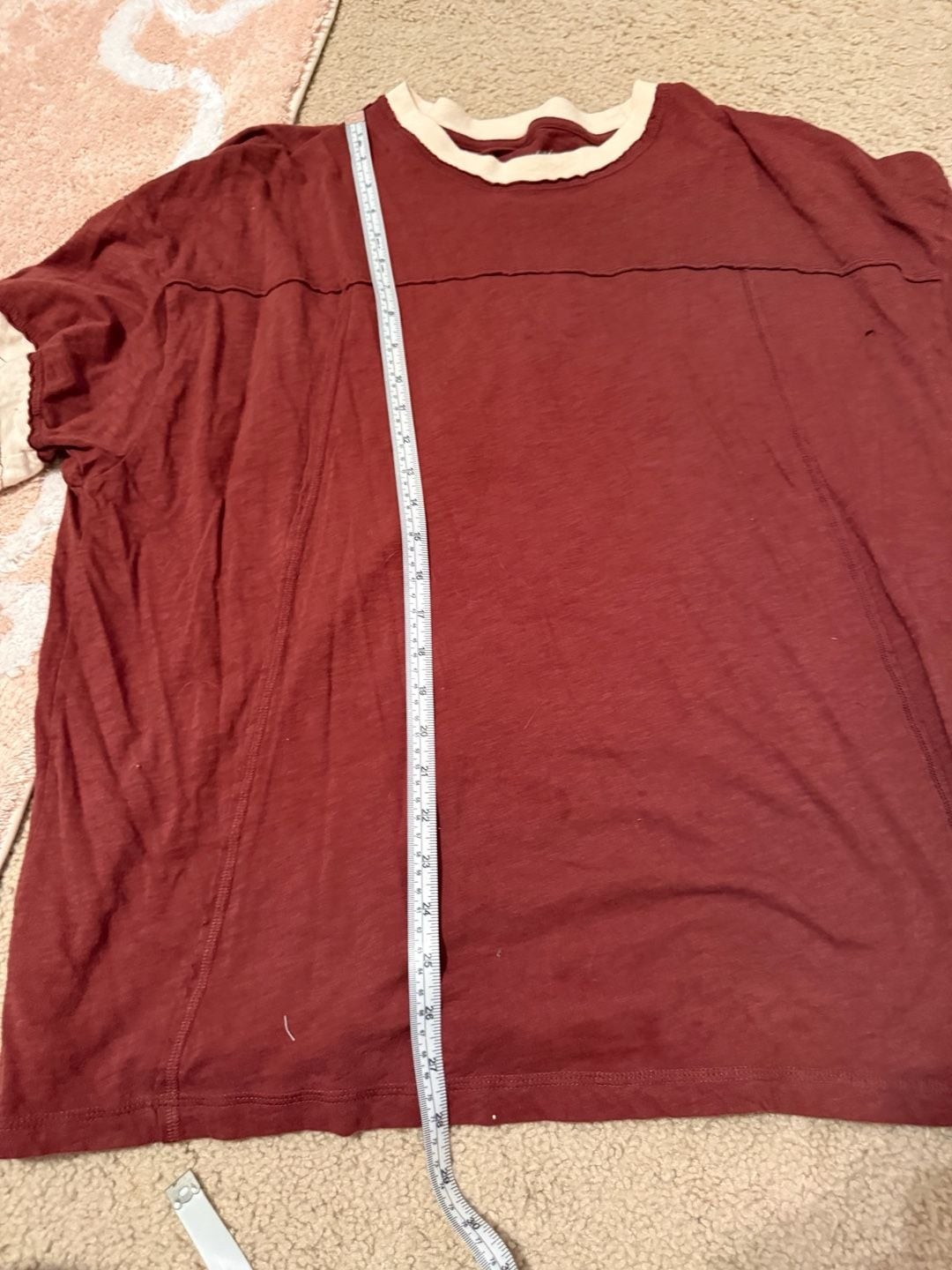 Aerie Women’s Oversized Raw Hem Ringer T-Shirt in Burgundy