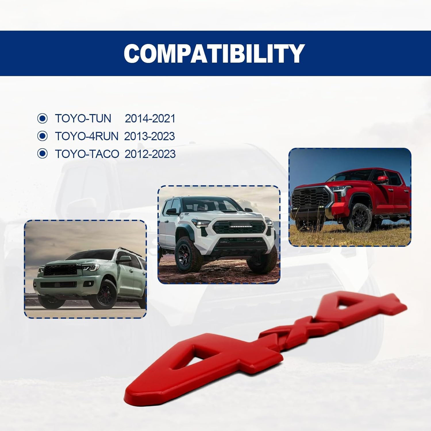 4X4 Emblem Badge 3D Logo, Full Coverage Adhesive Replacement Compat Color: Red