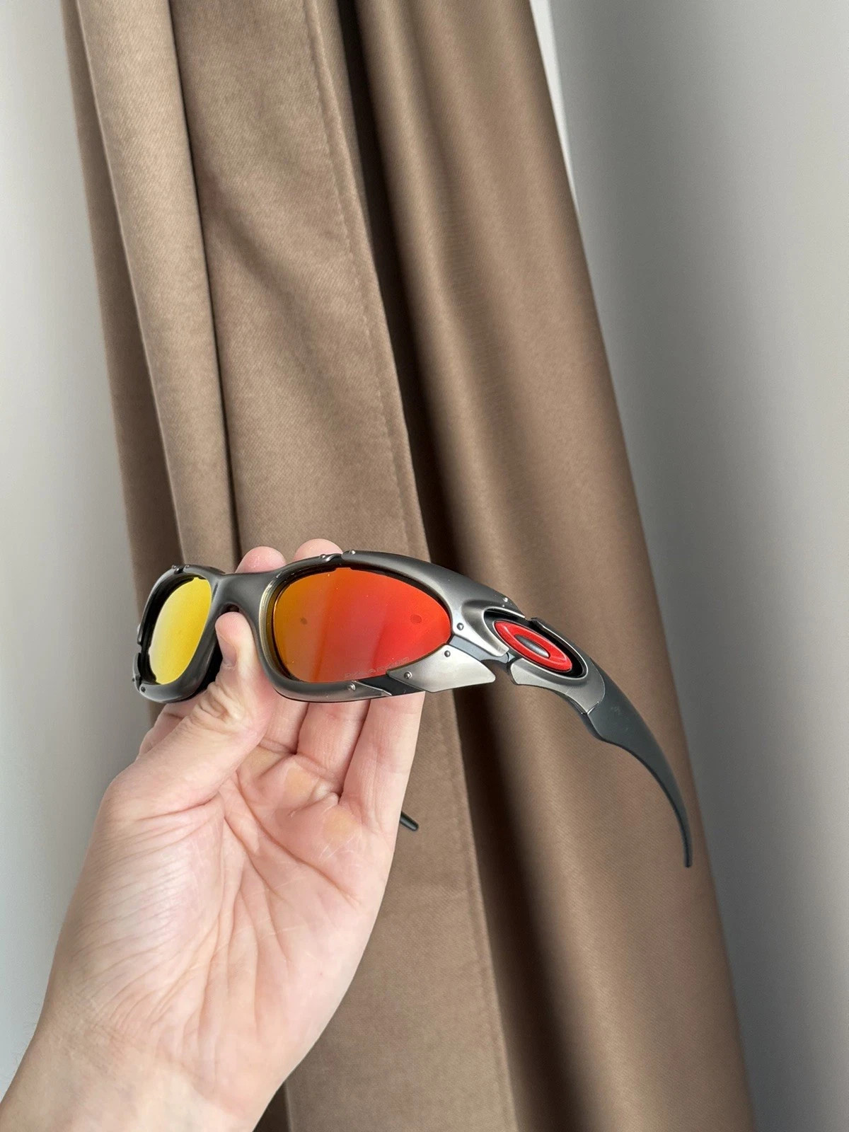 Vintage 90s Oakley Plate Splice Silver Orange Sunglasses Outdoor Polarized Y2K