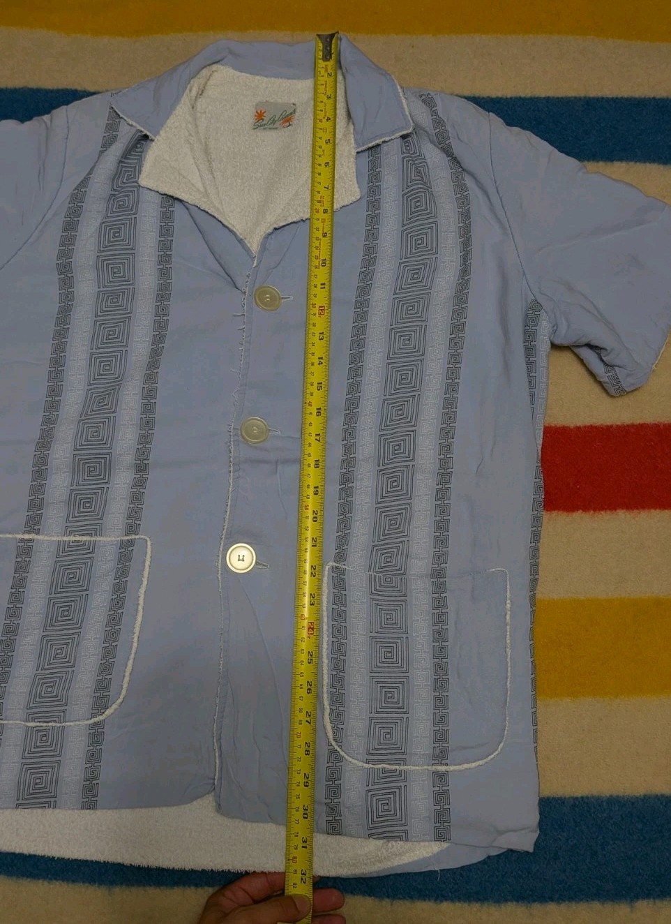 VTG 50s 60s Sun City Casuals Of Miami USA Terry Cloth Aztec Print Beach Shirt L