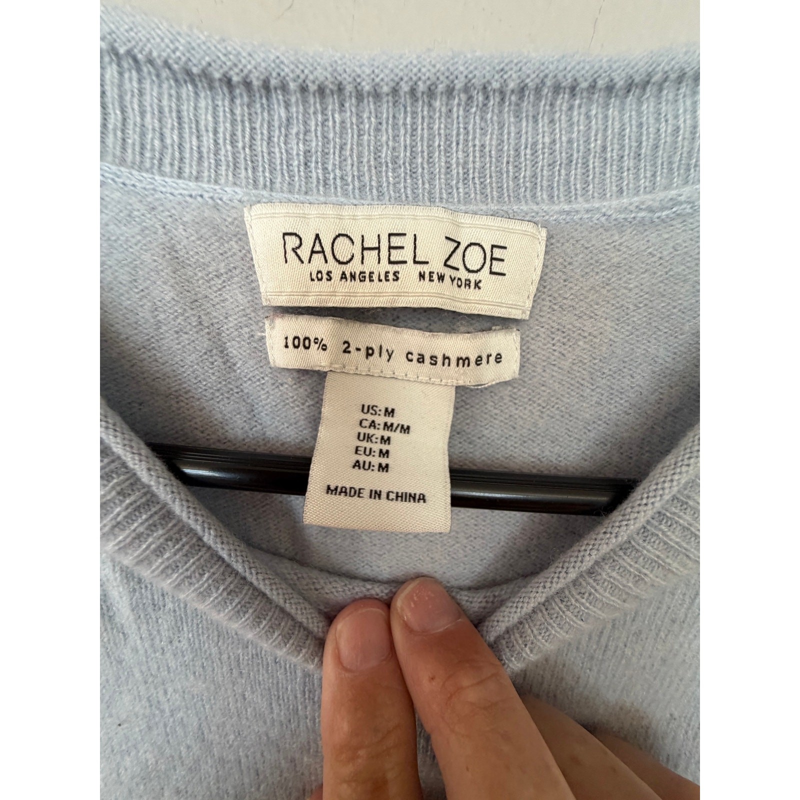 Rachel Zoe 100% Cashmere Sweater Medium Blue Crewneck Quiet Luxury Classic