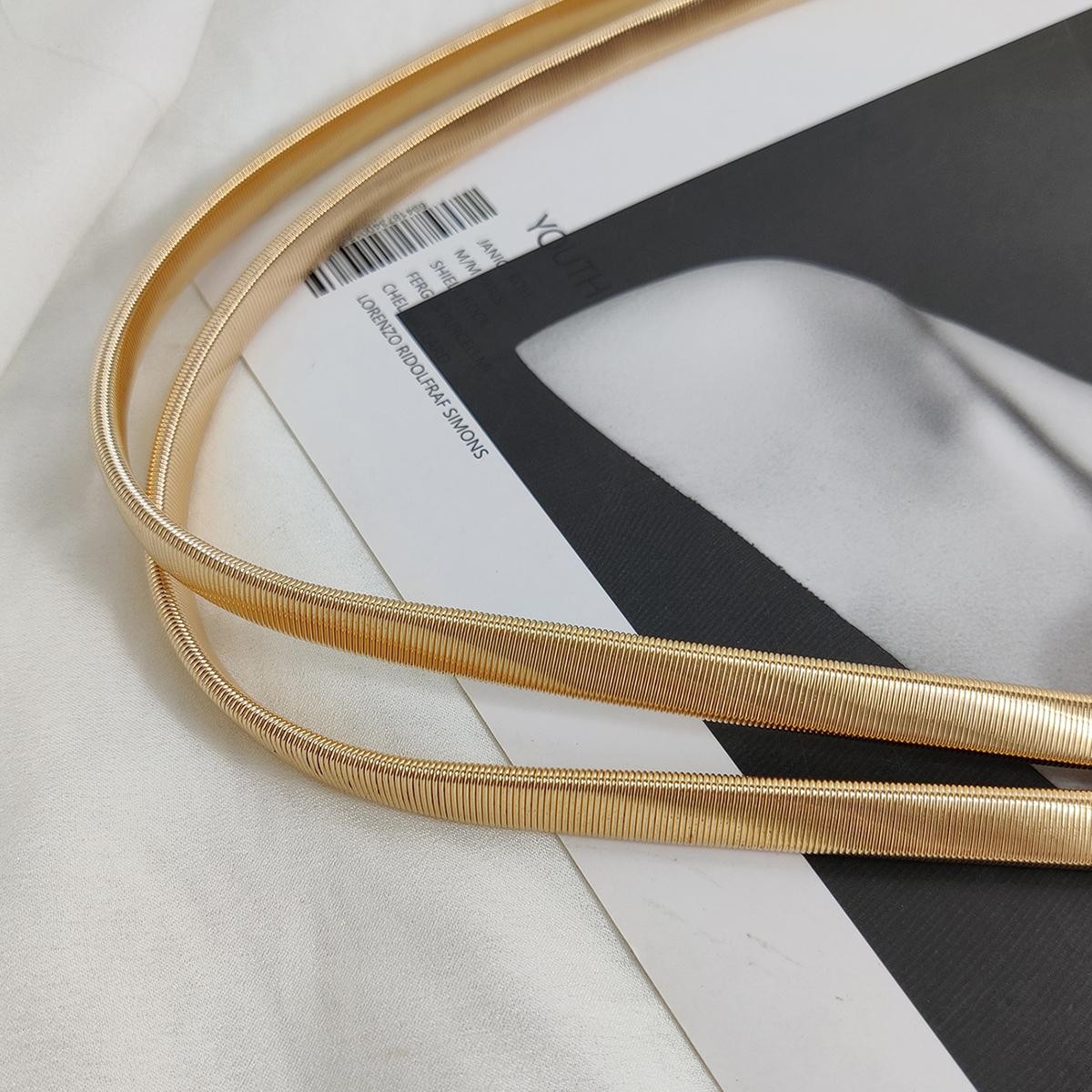 Designer Style Women Elastic Gold Chain Waist Belt Stretch Metal Dress Elegant
