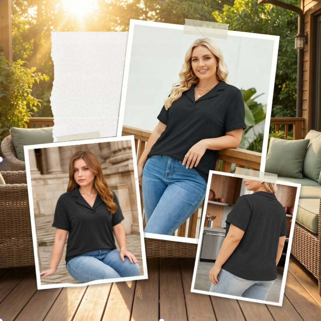 Plus Size Polo Shirts for Women V Neck Collared Casual Short Sleeve Tops Summer