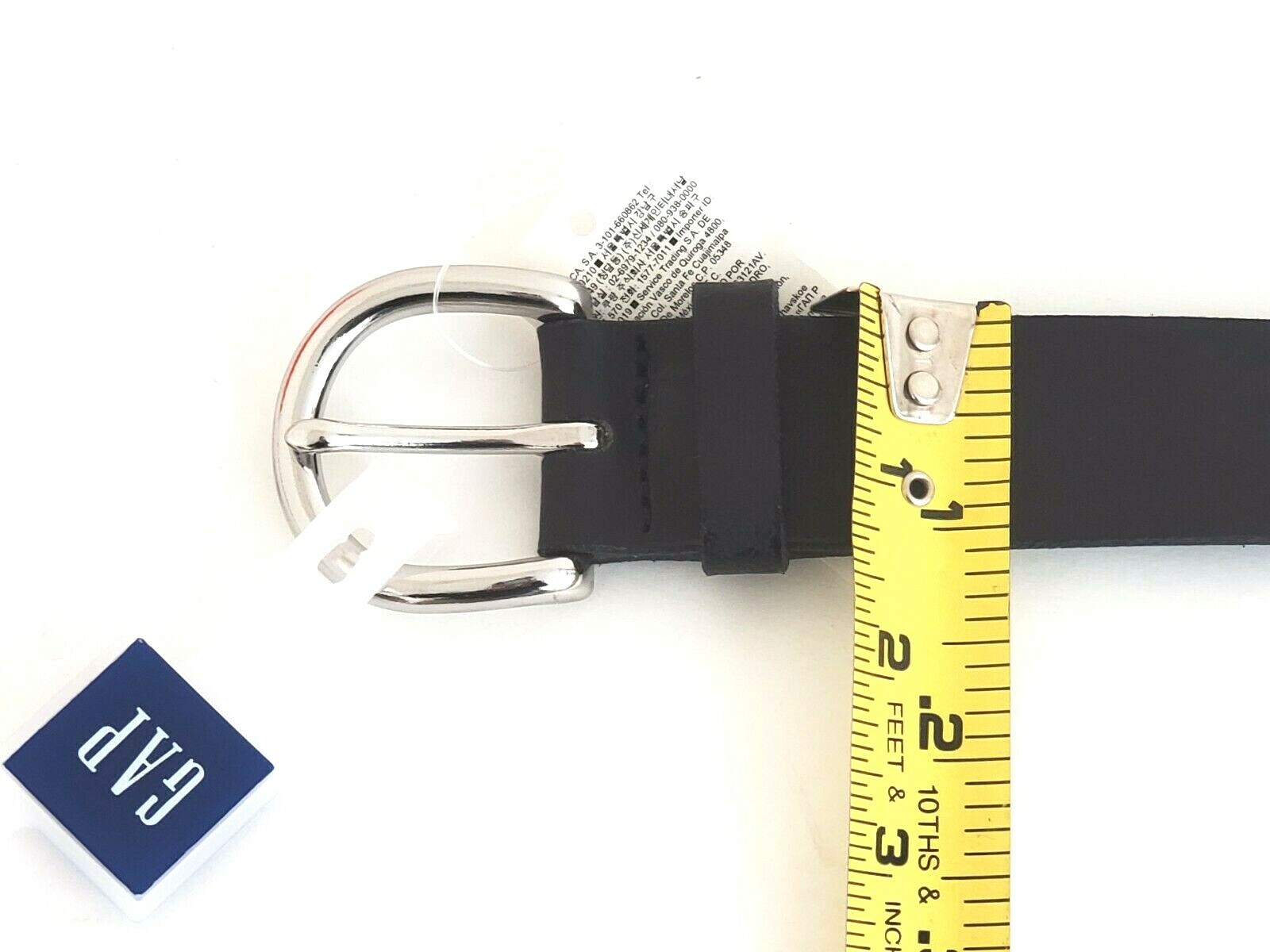 New GAP Women’s Classic Belt BLACK Silver Buckle Adjustable Cow Leather XS