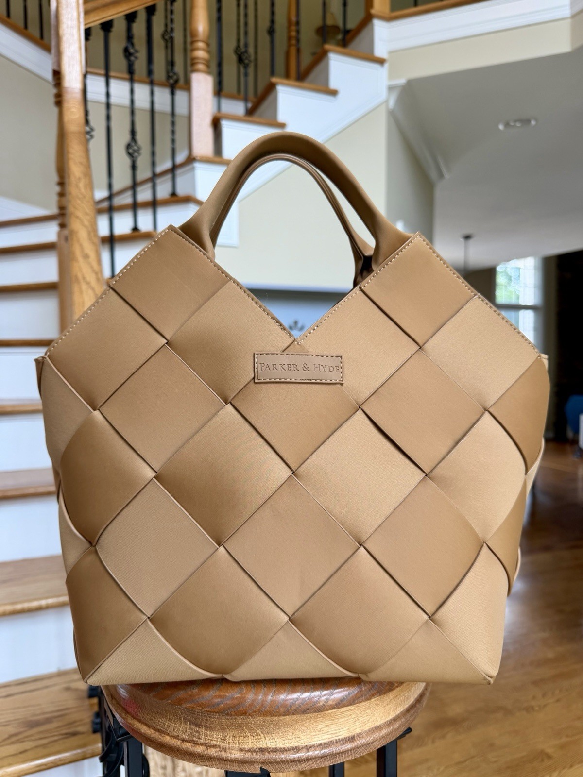 Parker & Hyde The Dallas Classic Tote in Camel woven tote bag