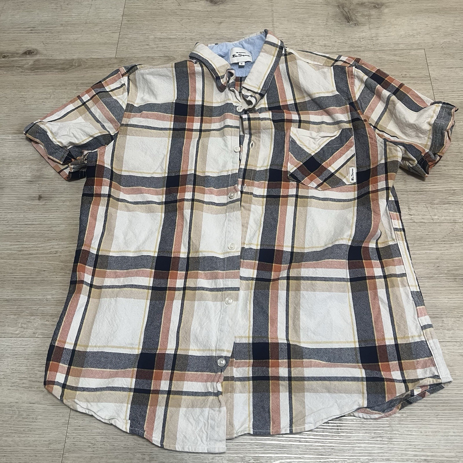 Ben Sherman Men’s Sz XL Button Up Shirt White Blue Orange Beige Rancid GBH Oi!