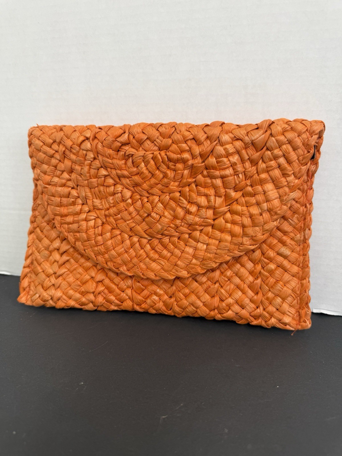 Orange Woven Raffia Straw Clutch Envelope Purse Boho Beach Vacation Summer