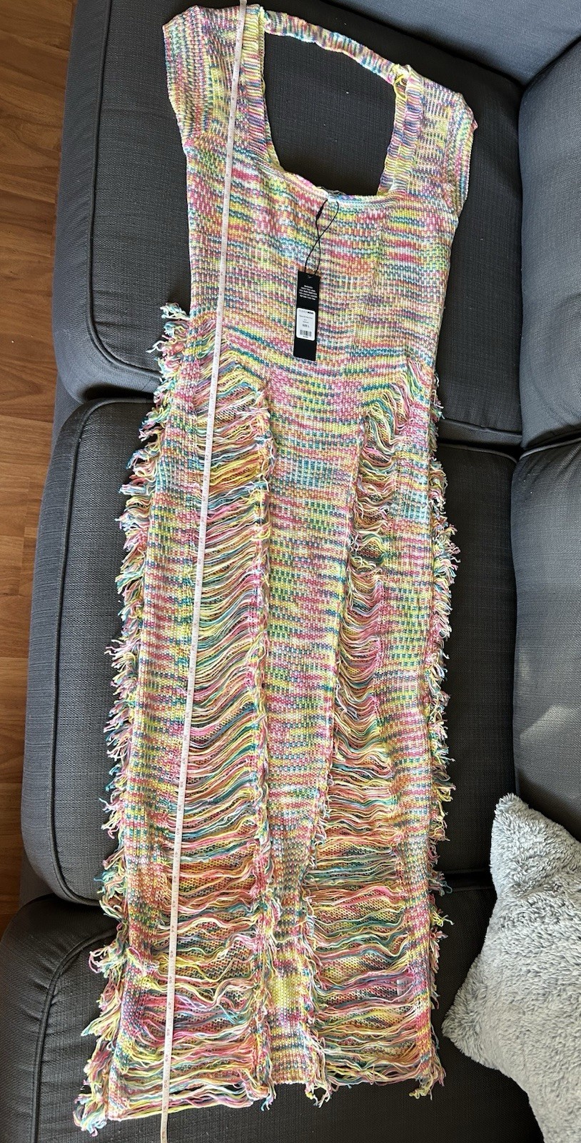 Fashion Nova Multicolor Nessa Knit Acrylic Fringe Maxi Square Neck L SD272