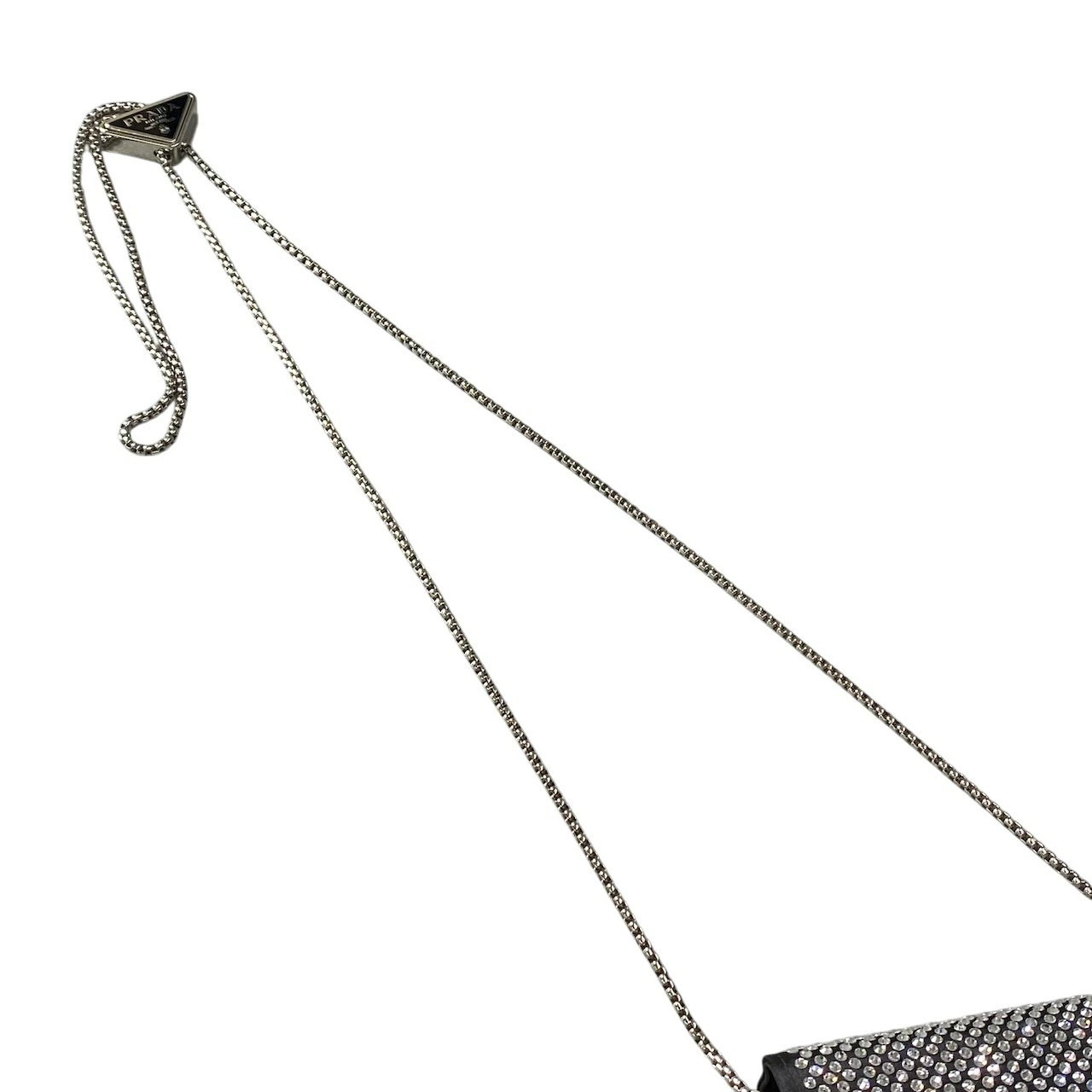 PRADA Rhinestone Flap Card Holder Mini Bag Black Silver ta1