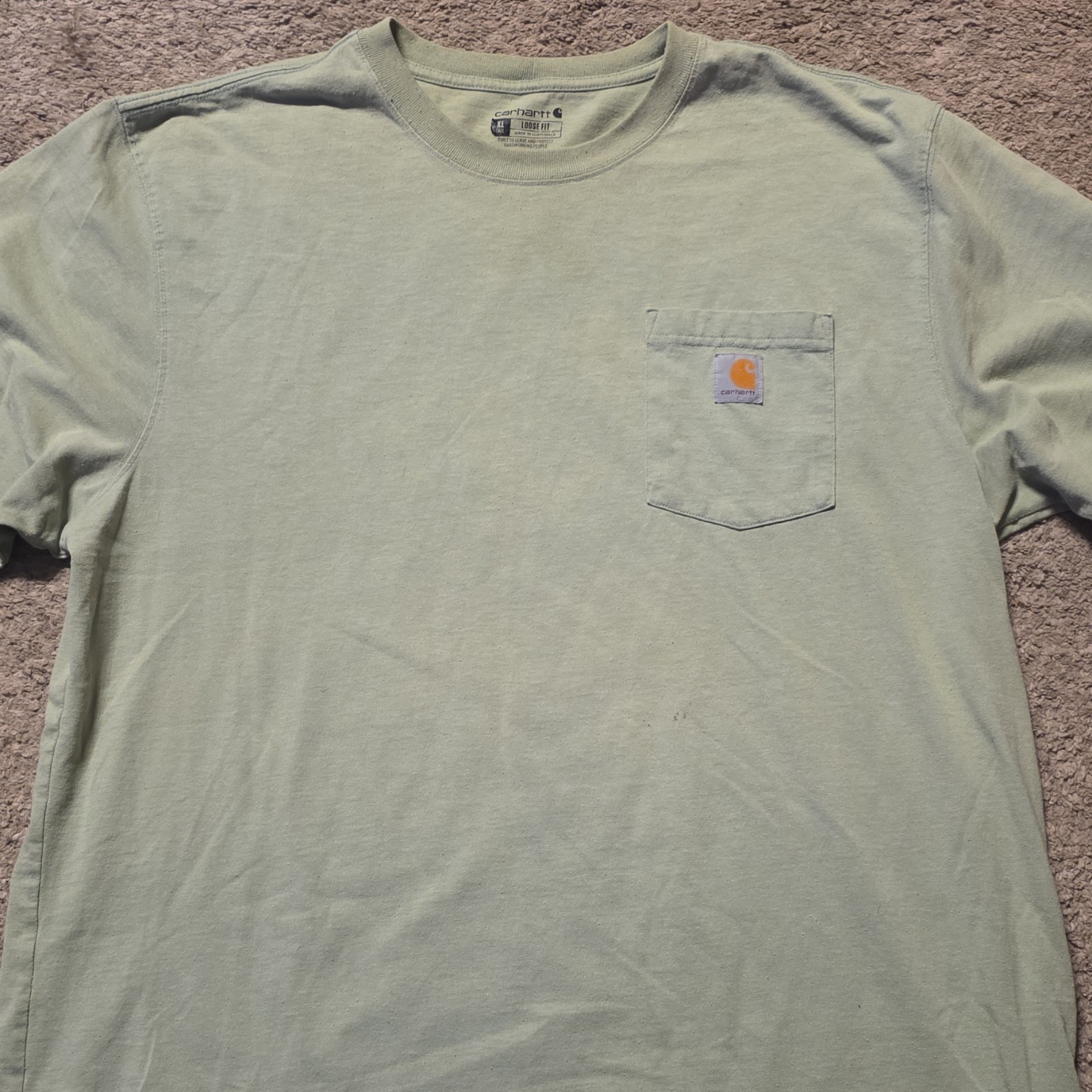 Carhartt Men’s XL Loose Fit Green Crew Neck Short Sleeve Cotton Knit Logo Pocket