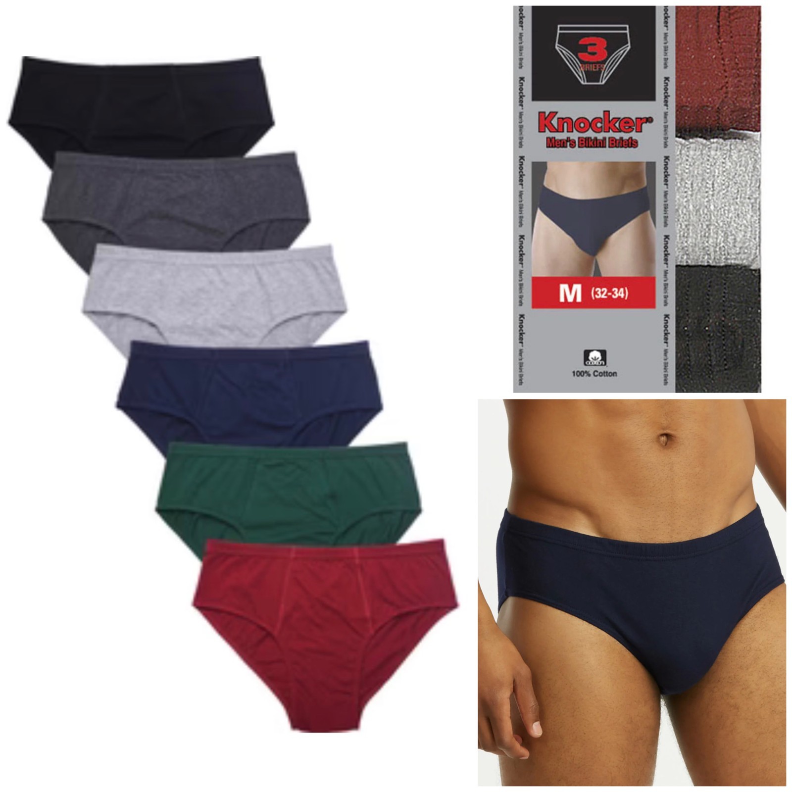6 Pack Men’s ULTRA Solid Cotton Knocker Bikini Brief Underwear Assorted Colors L