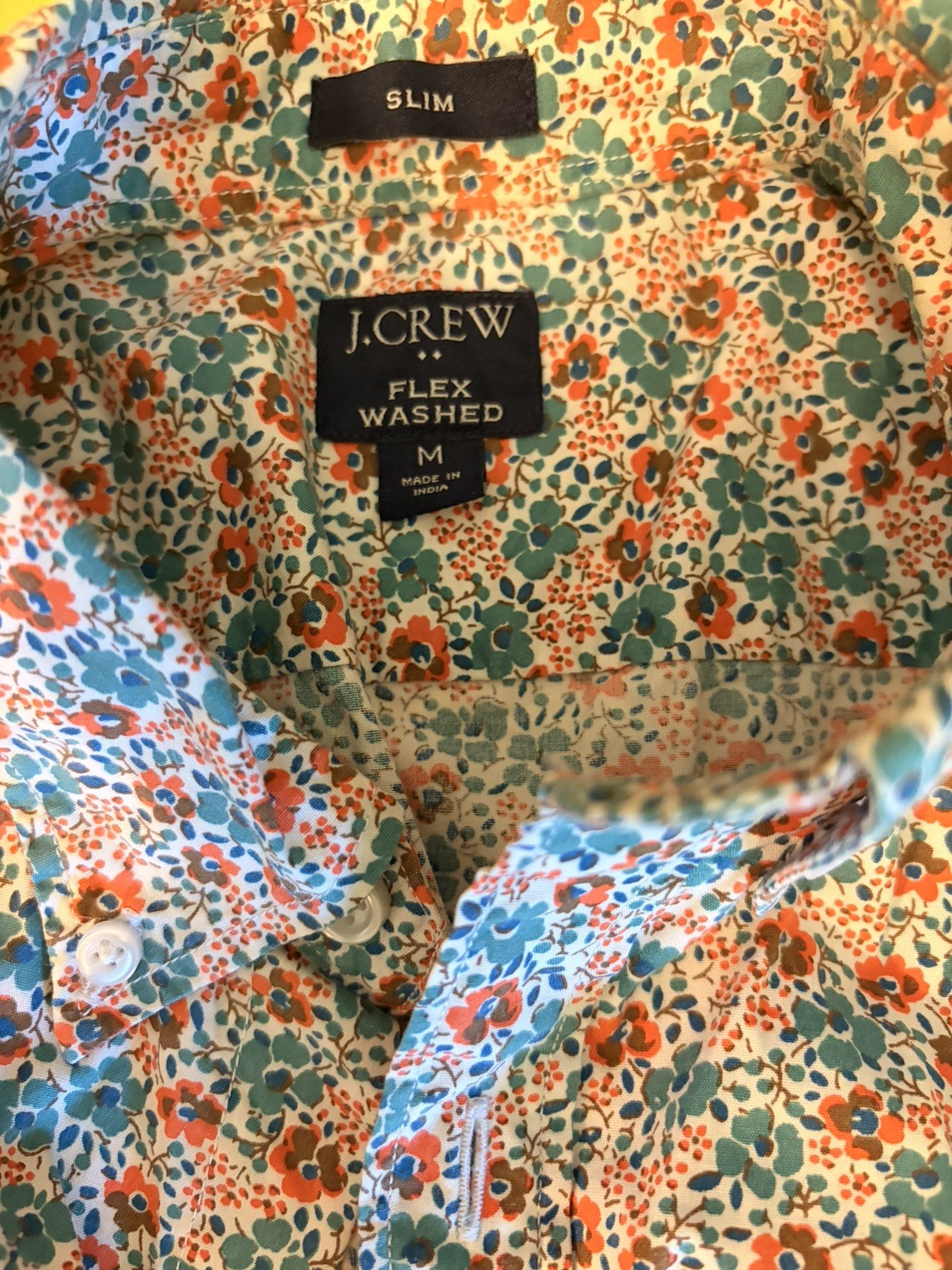 J. Crew Men’s Medium Flex Floral Button Down Short Sleeve Shirt Orange Green Red