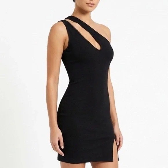 Naked Wardrobe Womens Black One Shoulder Cutout Mini Dress Size S