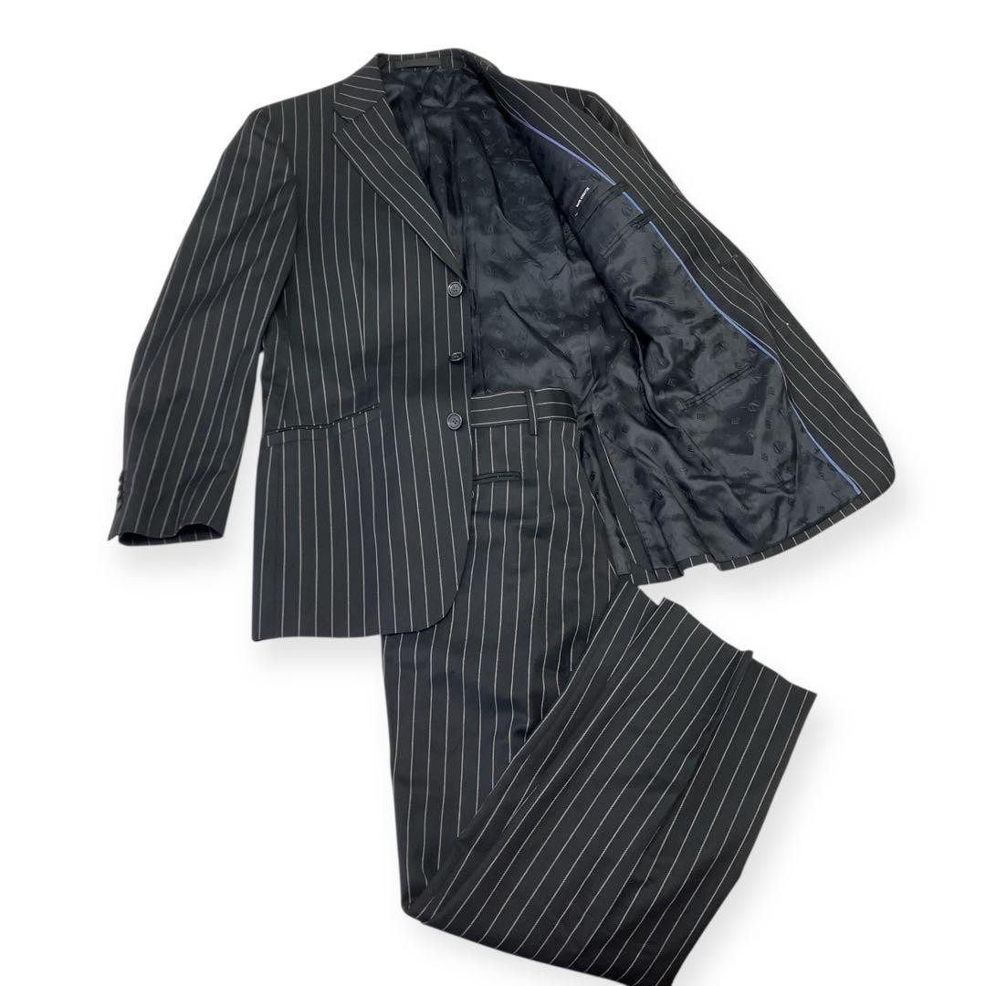 Versace Collection Mens Wool Stretch Suit Black Stripe IT 48 R 28U3X7 4P201003