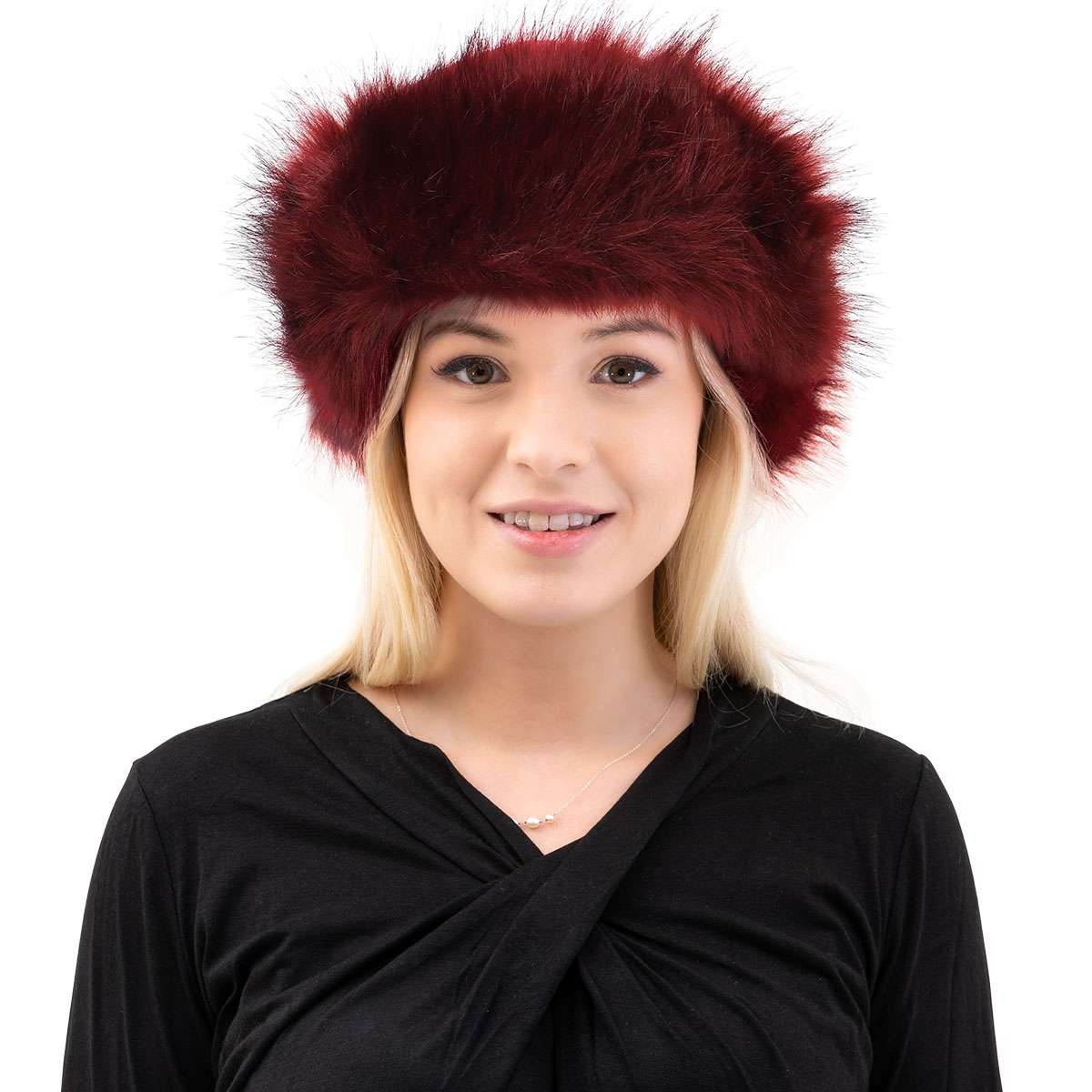 Women Round Russian Fluffy Faux Fox Fur Hat Winter Ear Head Warmer Ski Hats Cap