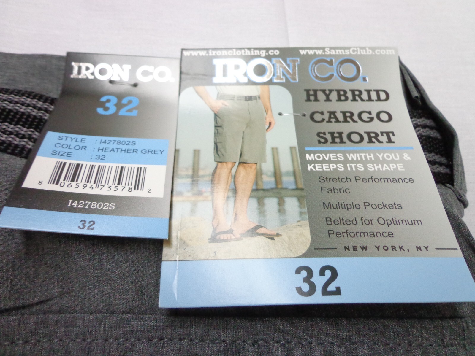 Iron Co Belted Stretch Performance Hybrid Cargo Shorts Heather Gray Size 32
