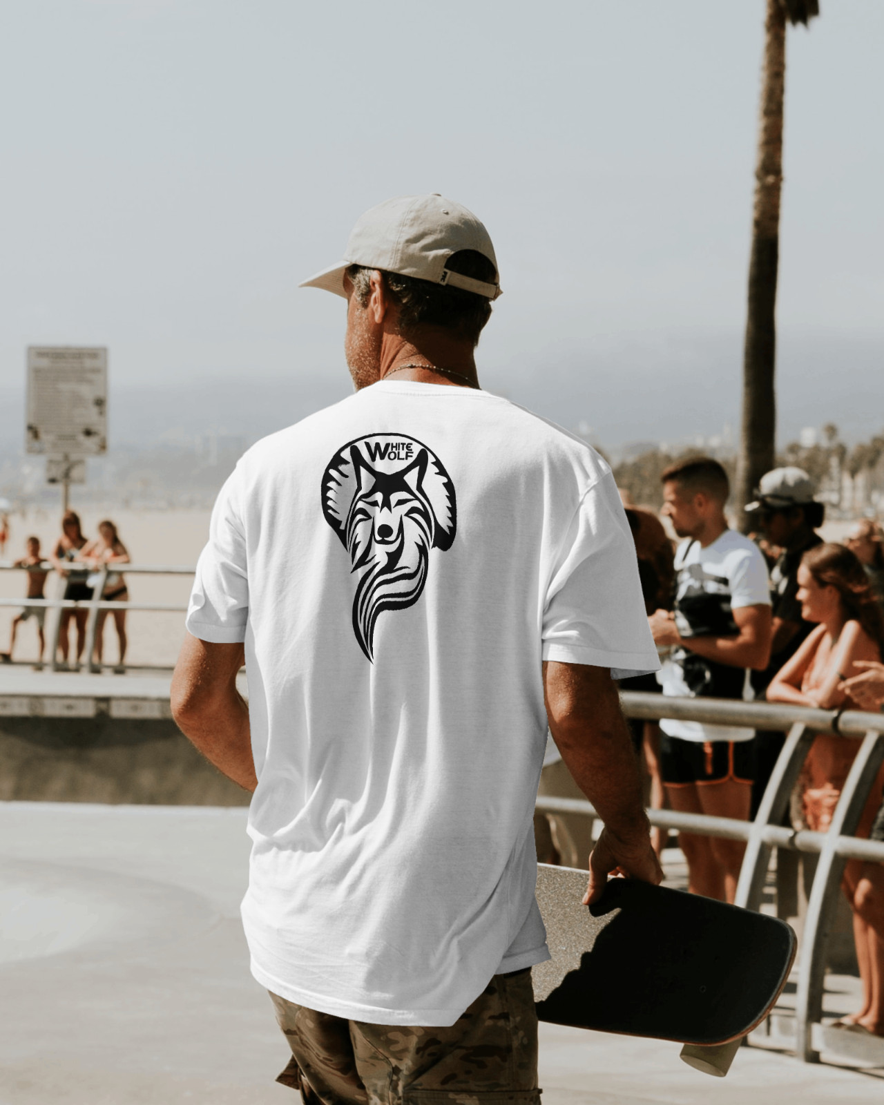 Men’s T-shirt White Wolf Logo/Back Regular Size Lovely Birthday Gift Streetwear