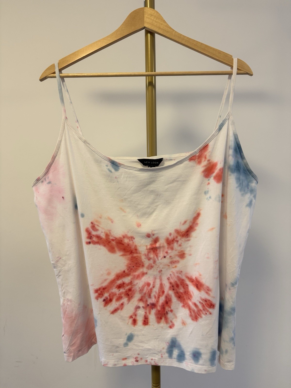 XXL New Look Tie Dye Vest Top White Pink Blue Cami Stretch Jersey Sleeveless Top