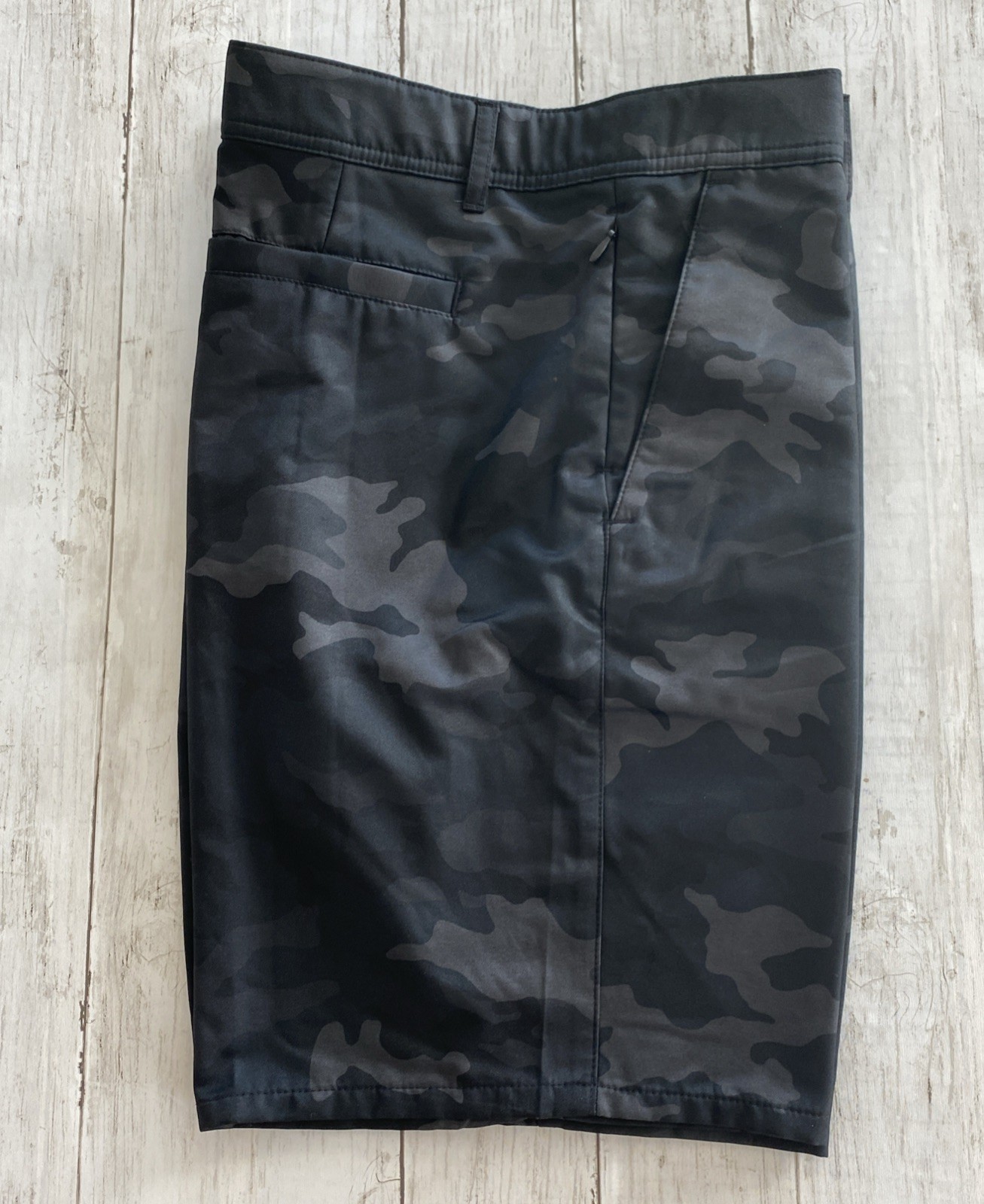 George Men’s Commuter Shorts 9” Stretch Twill Media Pocket Black Camo Size 38